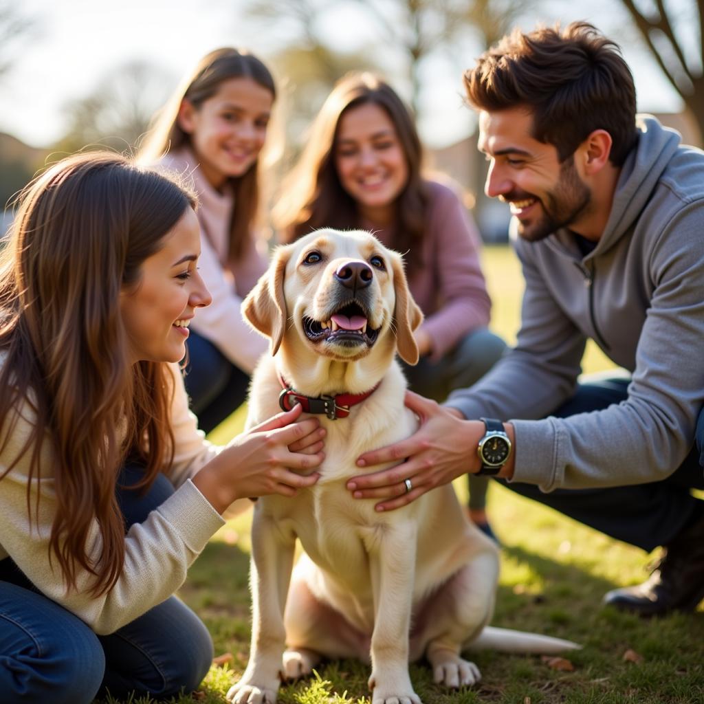 Family meeting a dog at a Humane Society of Odessa adoption event