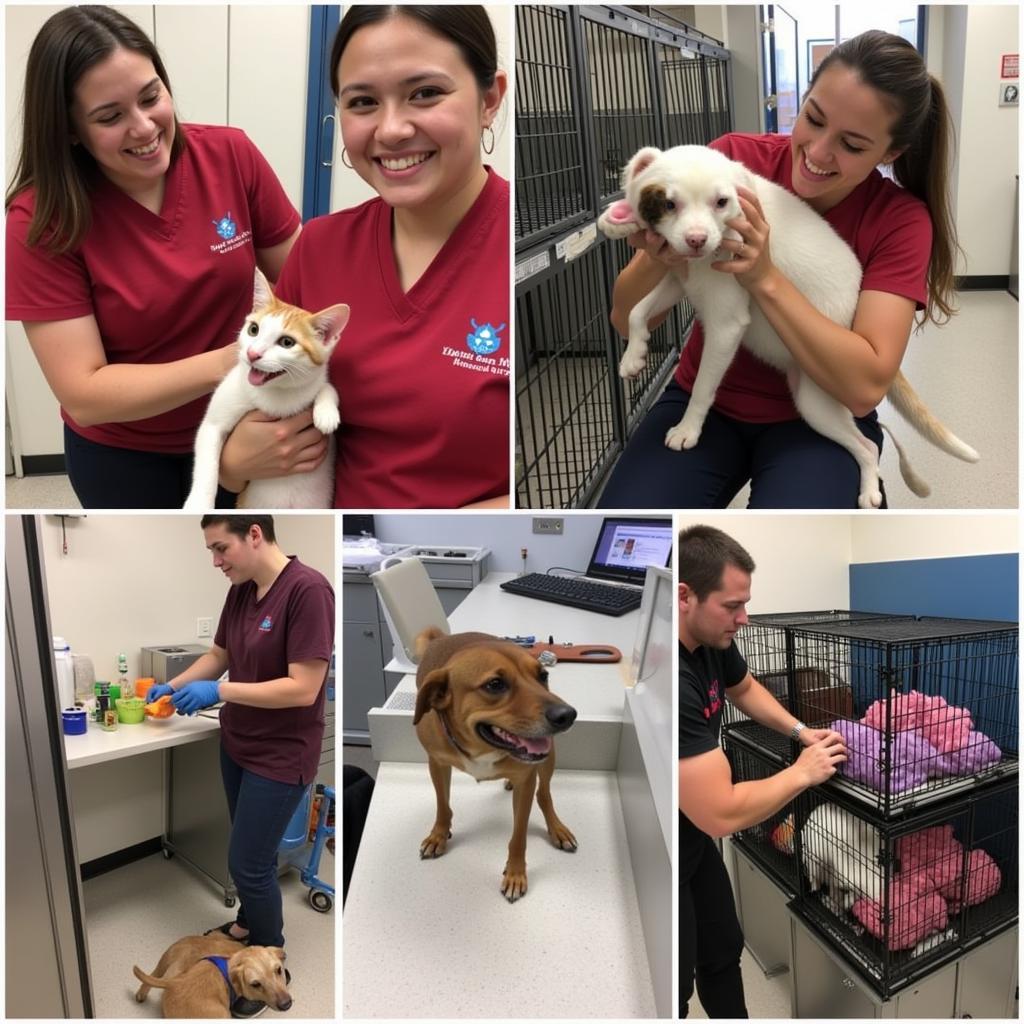 Volunteers caring for animals at the Oklahoma Humane Society Clinic