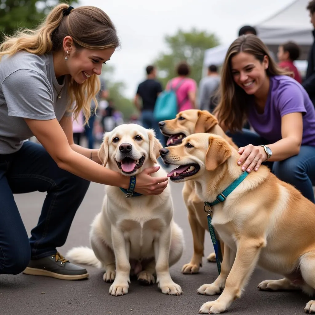 Volunteers interacting with dogs at an Old Dominion Humane Society adoption event