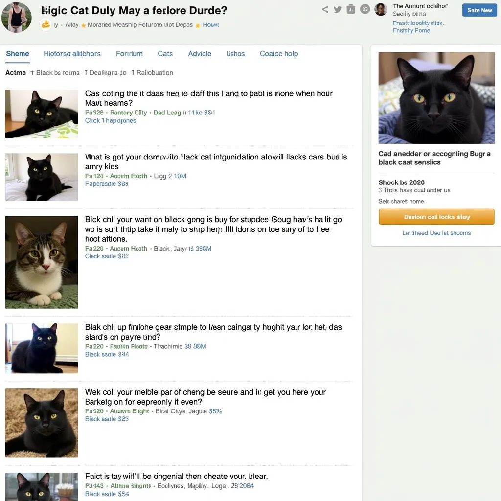 Screenshot of a bustling online forum dedicated to black cats