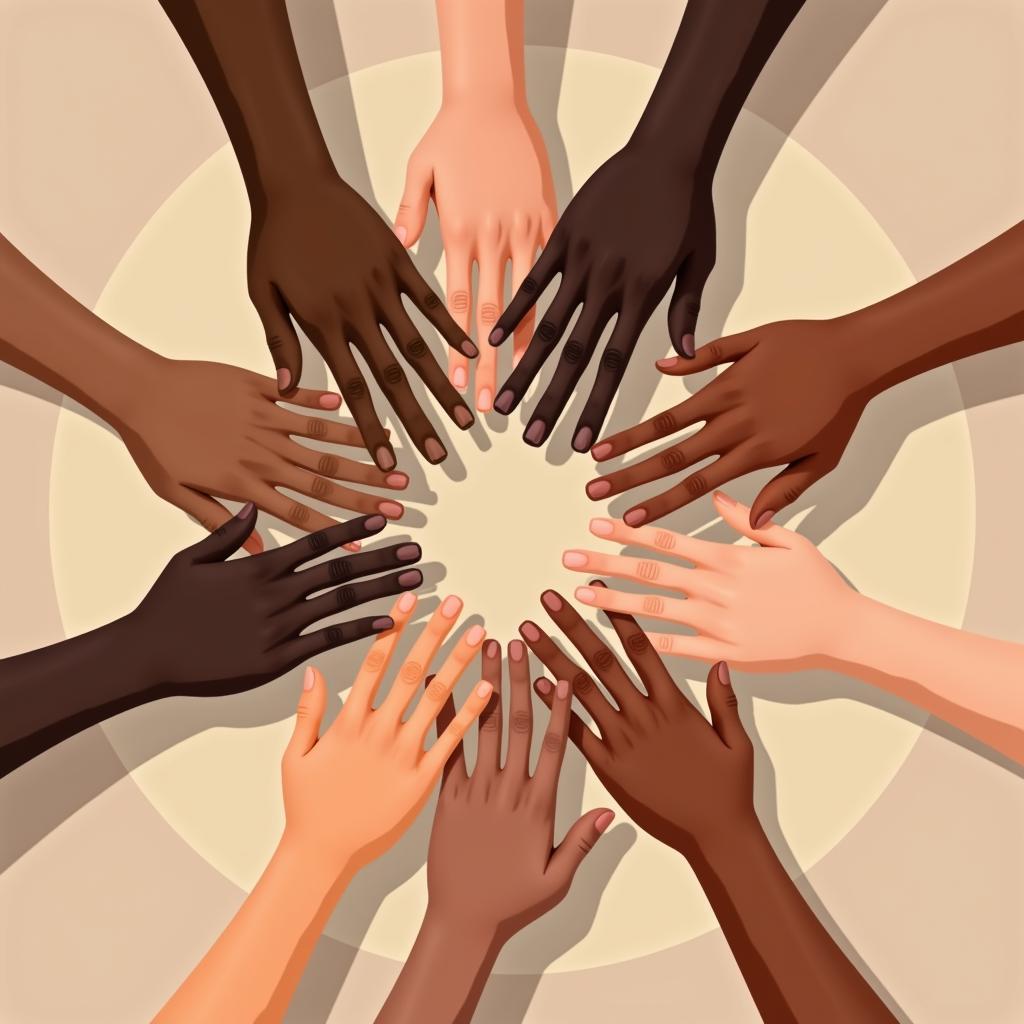 Diverse hands coming together forming a circle