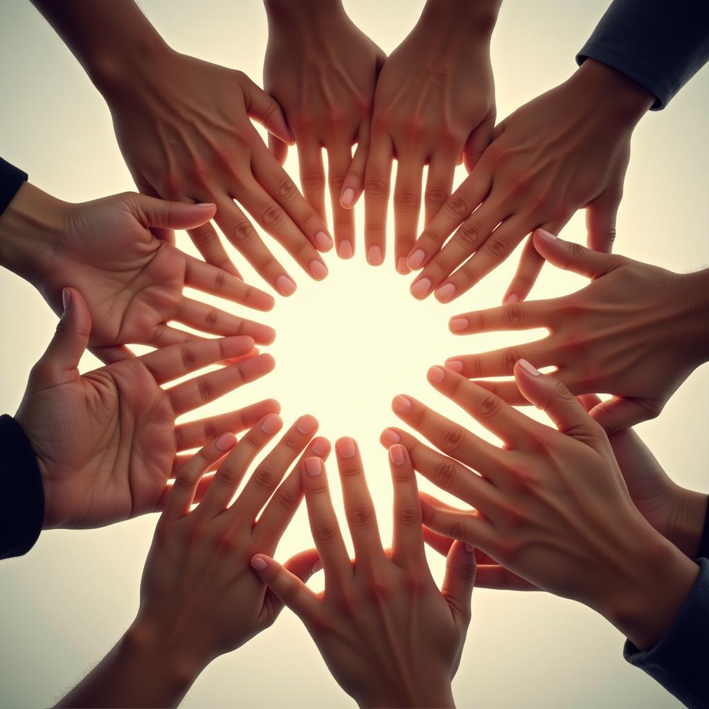 Diverse hands forming a circle symbolizing online empathy