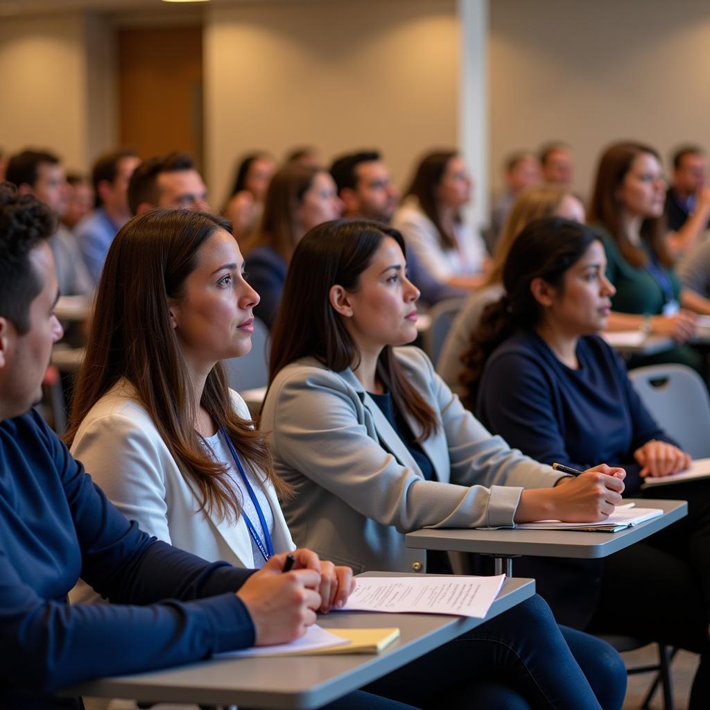 Oncology nurses attending a conference session.