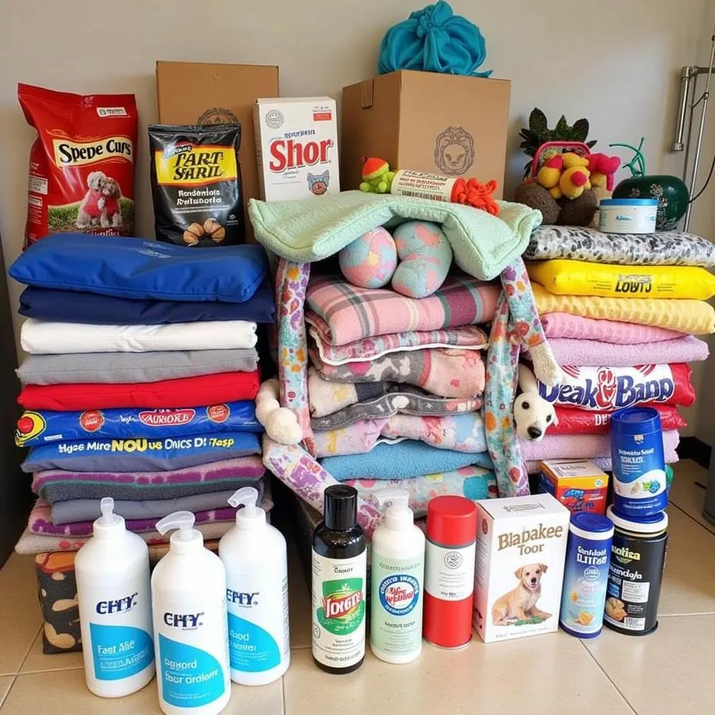 Donations of food, blankets, and toys at the Opelika Humane Society