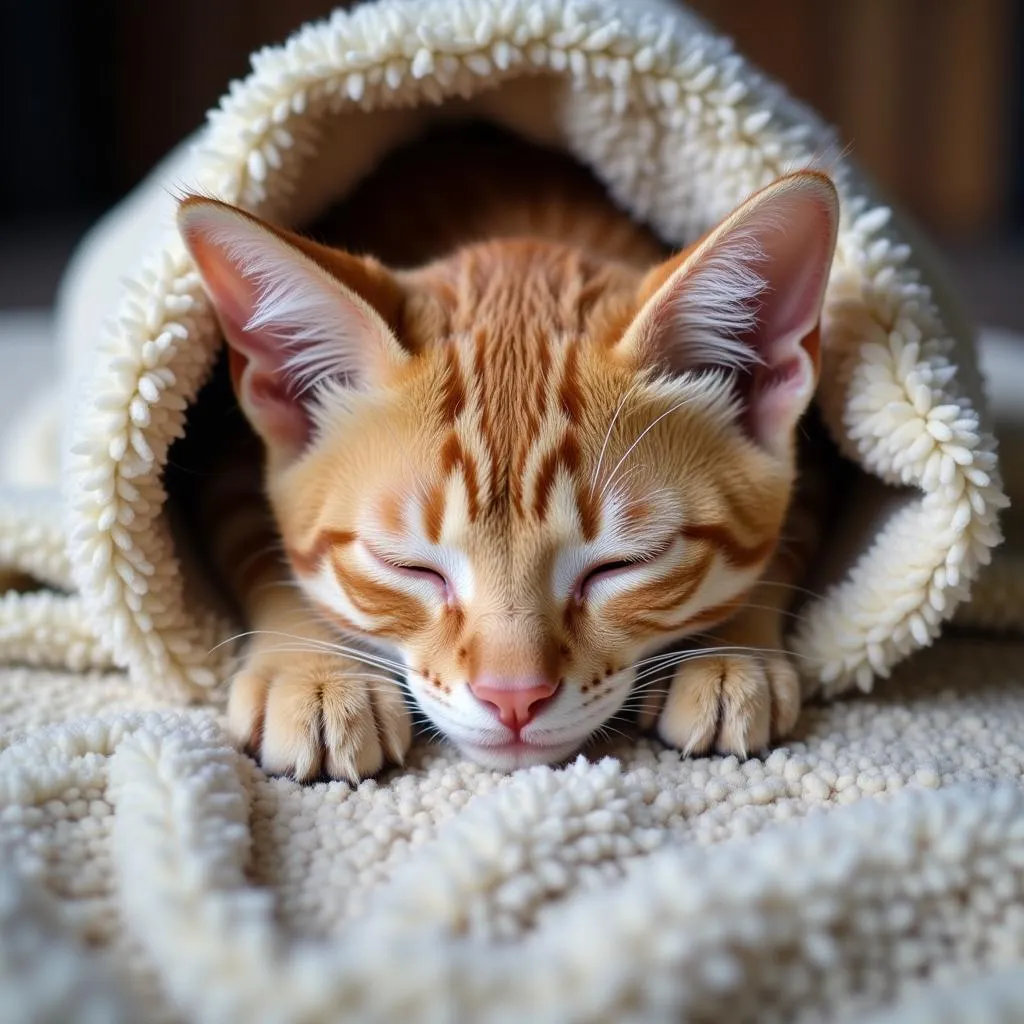 Orange Tabby Cat Cuddling Blanket at Humane Society Southeast Texas 