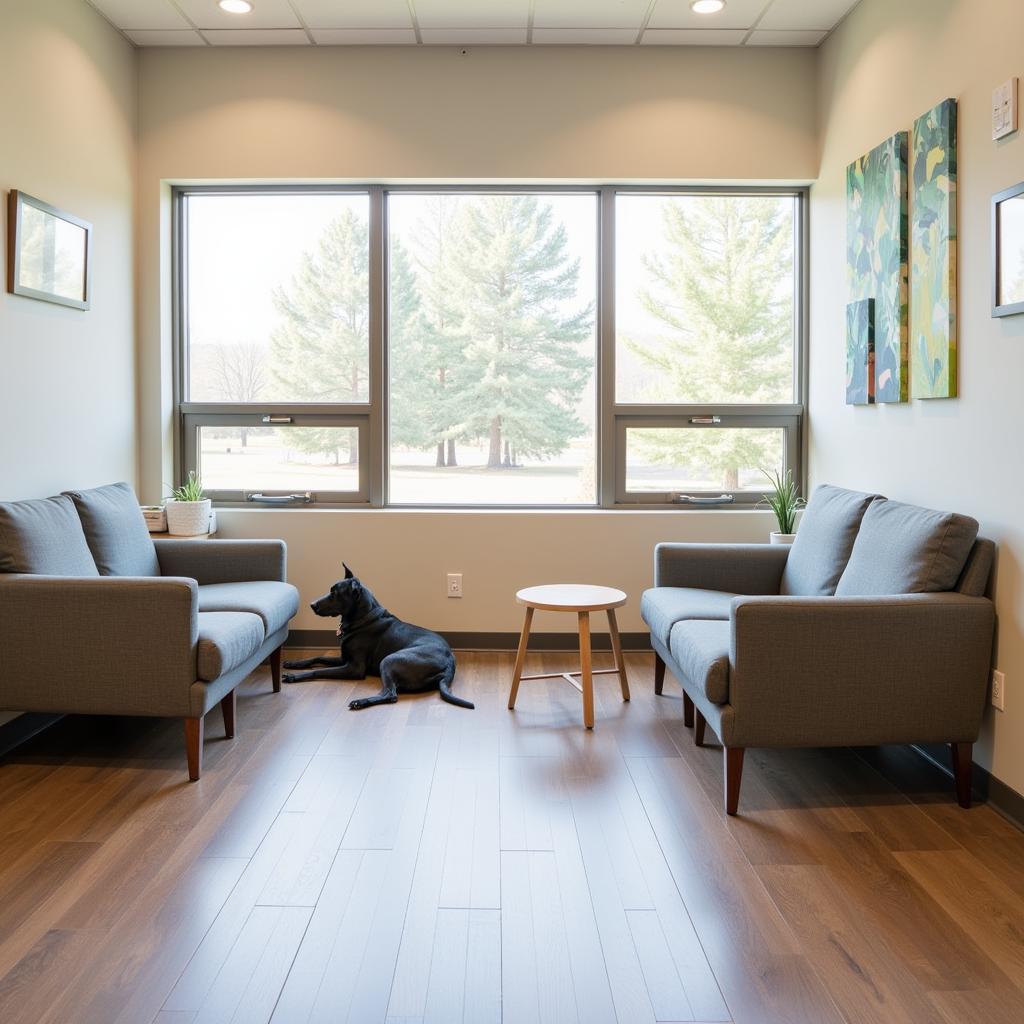 Spacious and welcoming waiting room at the Oregon Humane Society Community Veterinary Hospital