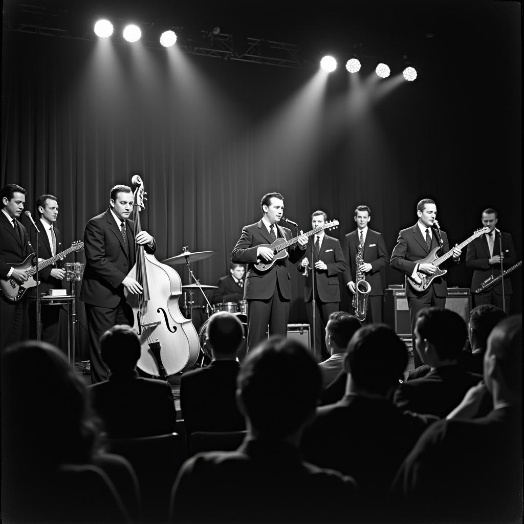 A black and white photo of a jazz band performing in Oregon in the 1940s, showcasing the historical significance of jazz in the state.