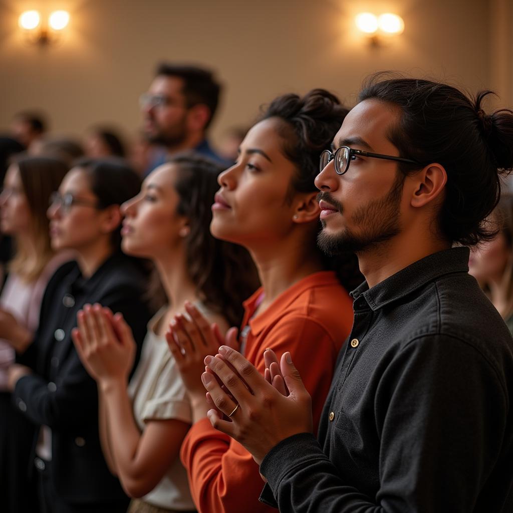 Members of the society participate in a prayer meeting.