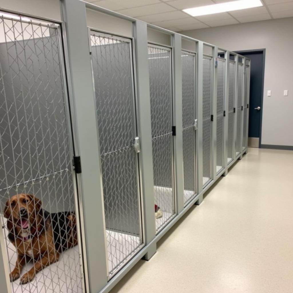 Dog peacefully resting in a kennel at the Oxford MS Humane Society