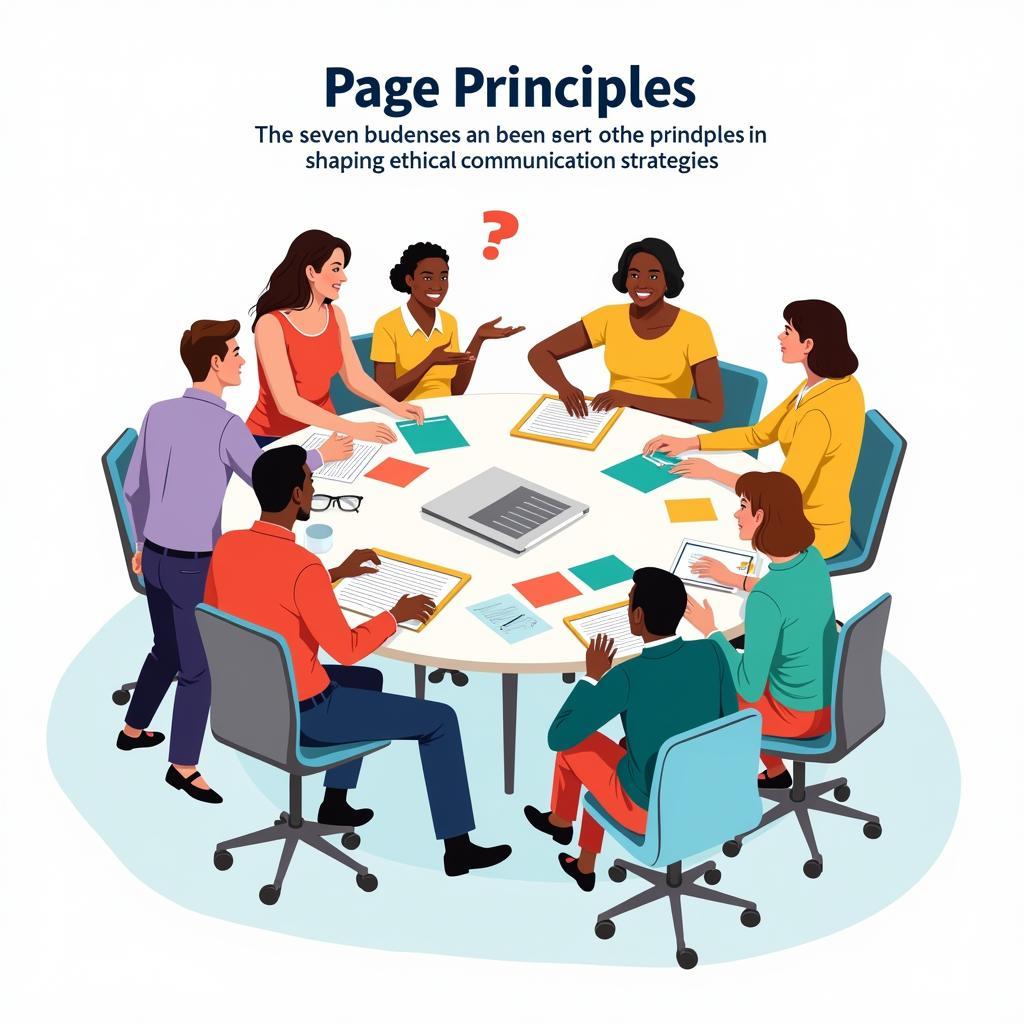 Diverse group of professionals collaborating around a table with the Page Principles prominently displayed