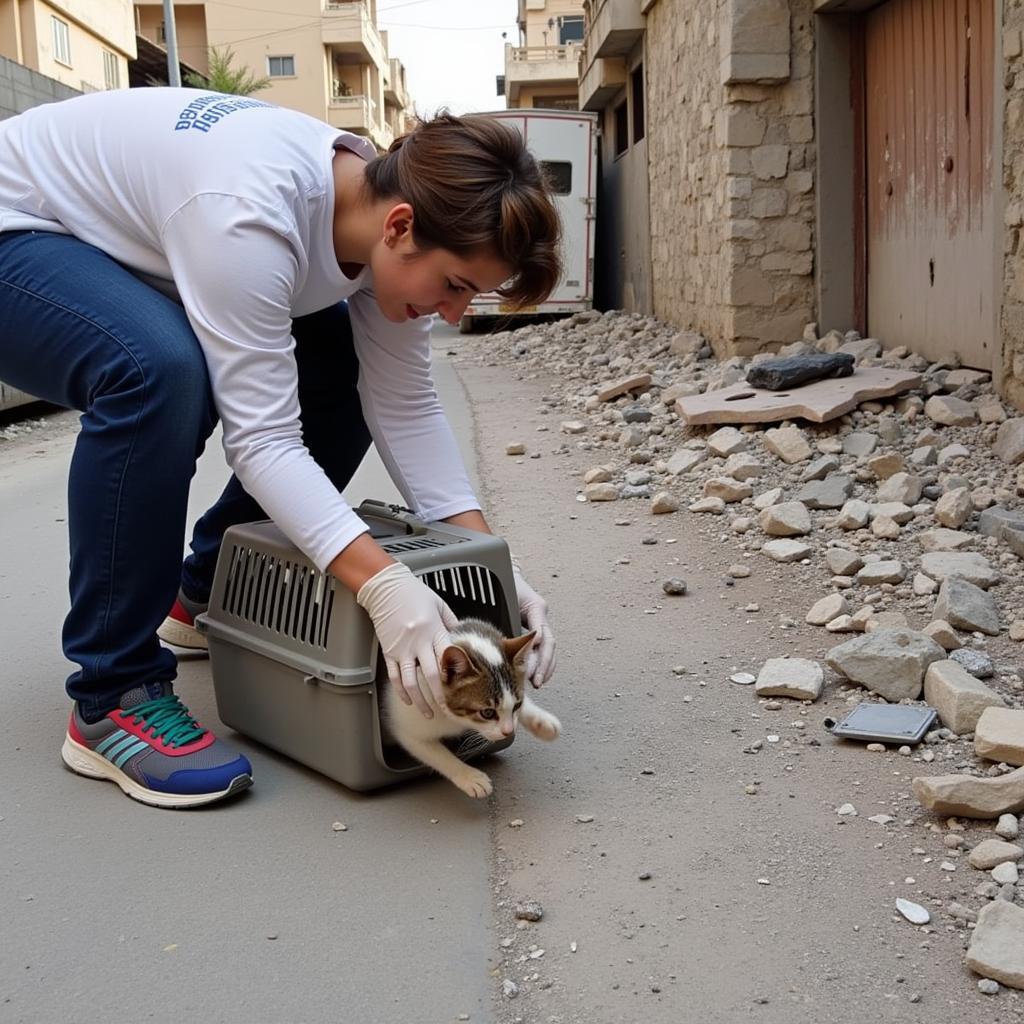 Palestine Humane Society rescuing a stray cat