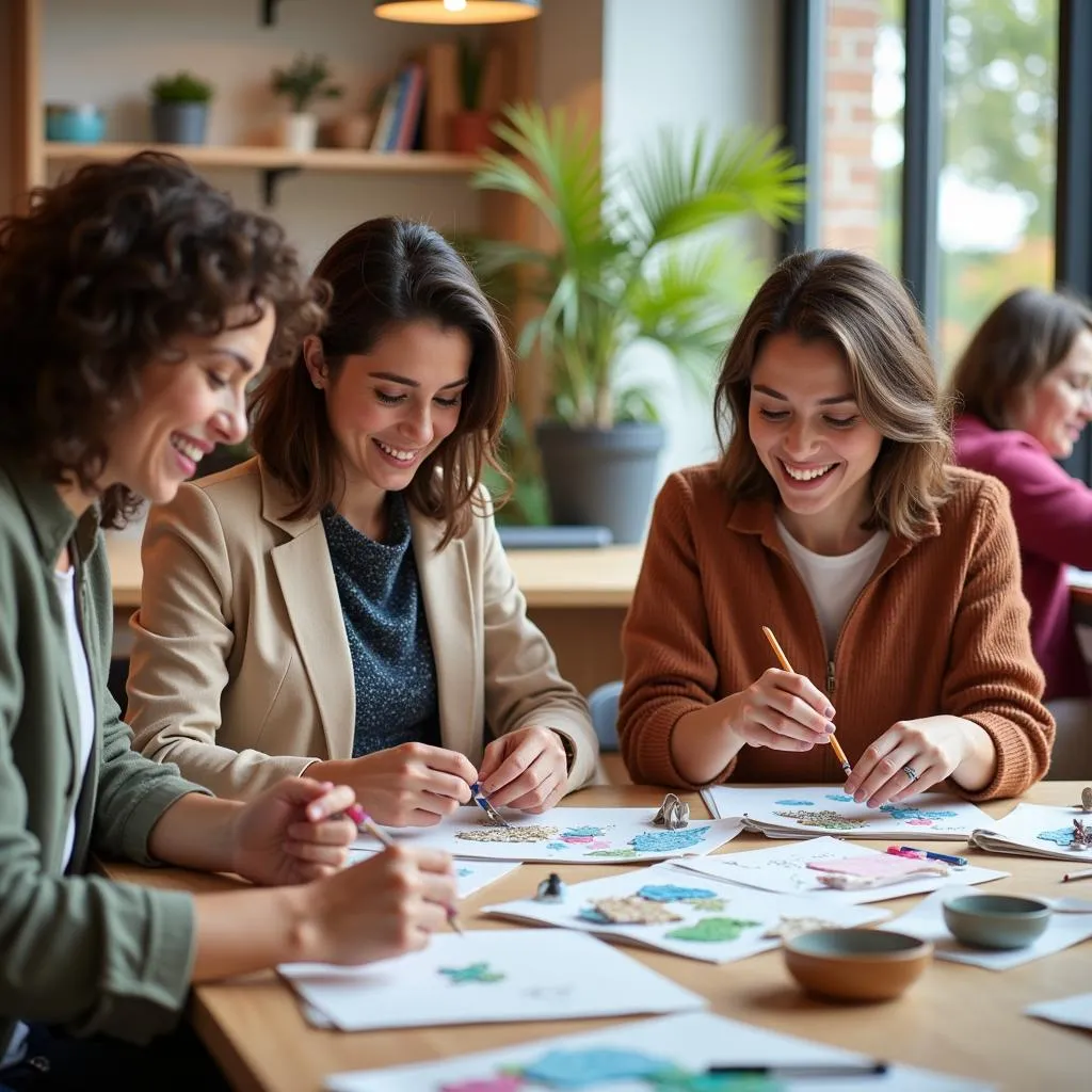 Diverse group of people engaging in papercraft activities