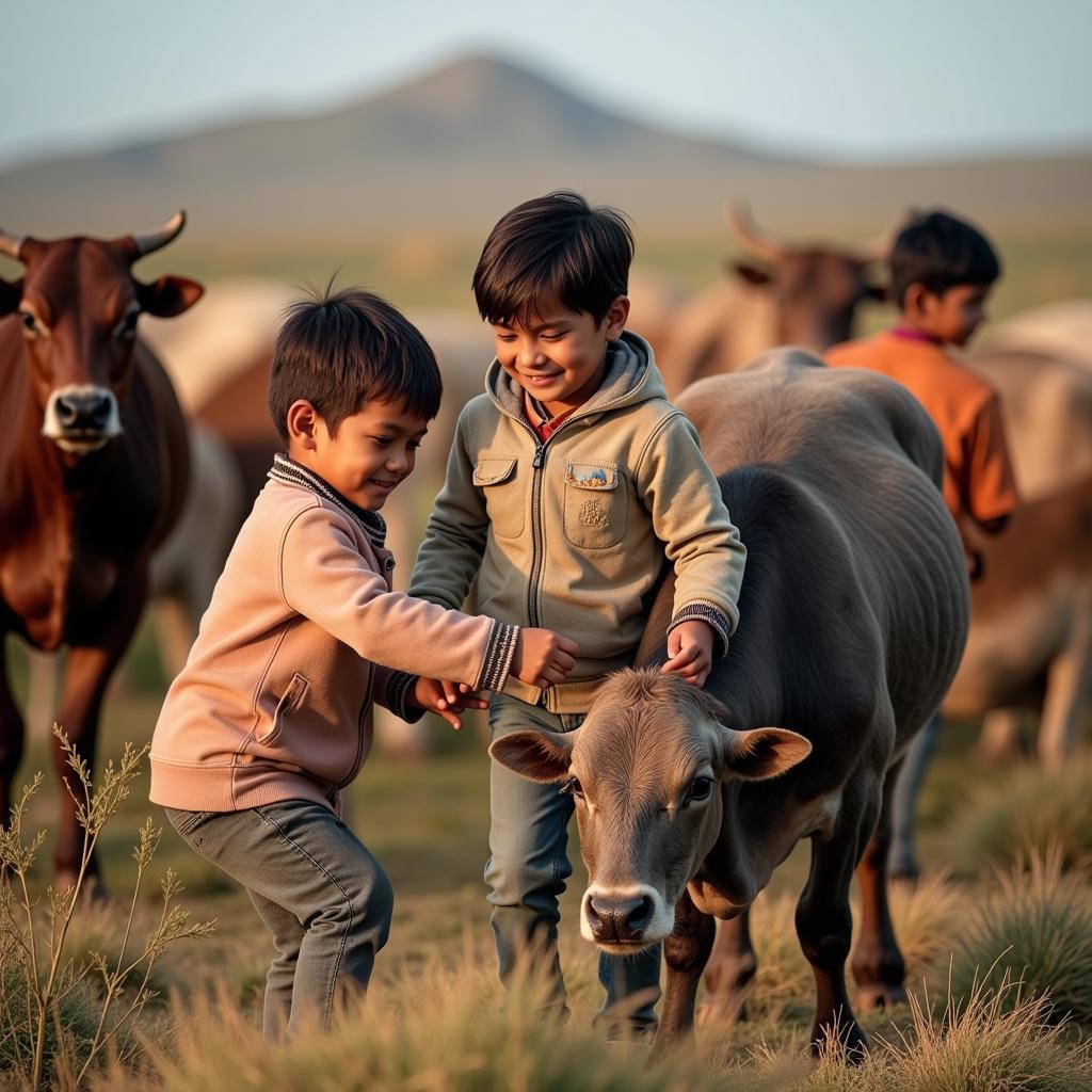 Pastoral Children with Livestock