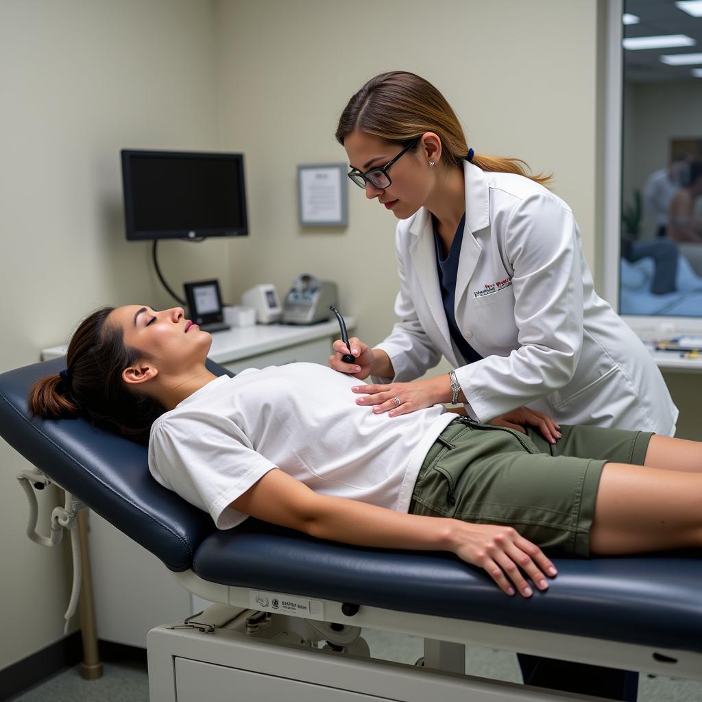 A patient comfortably lying down during a society vascular ultrasound