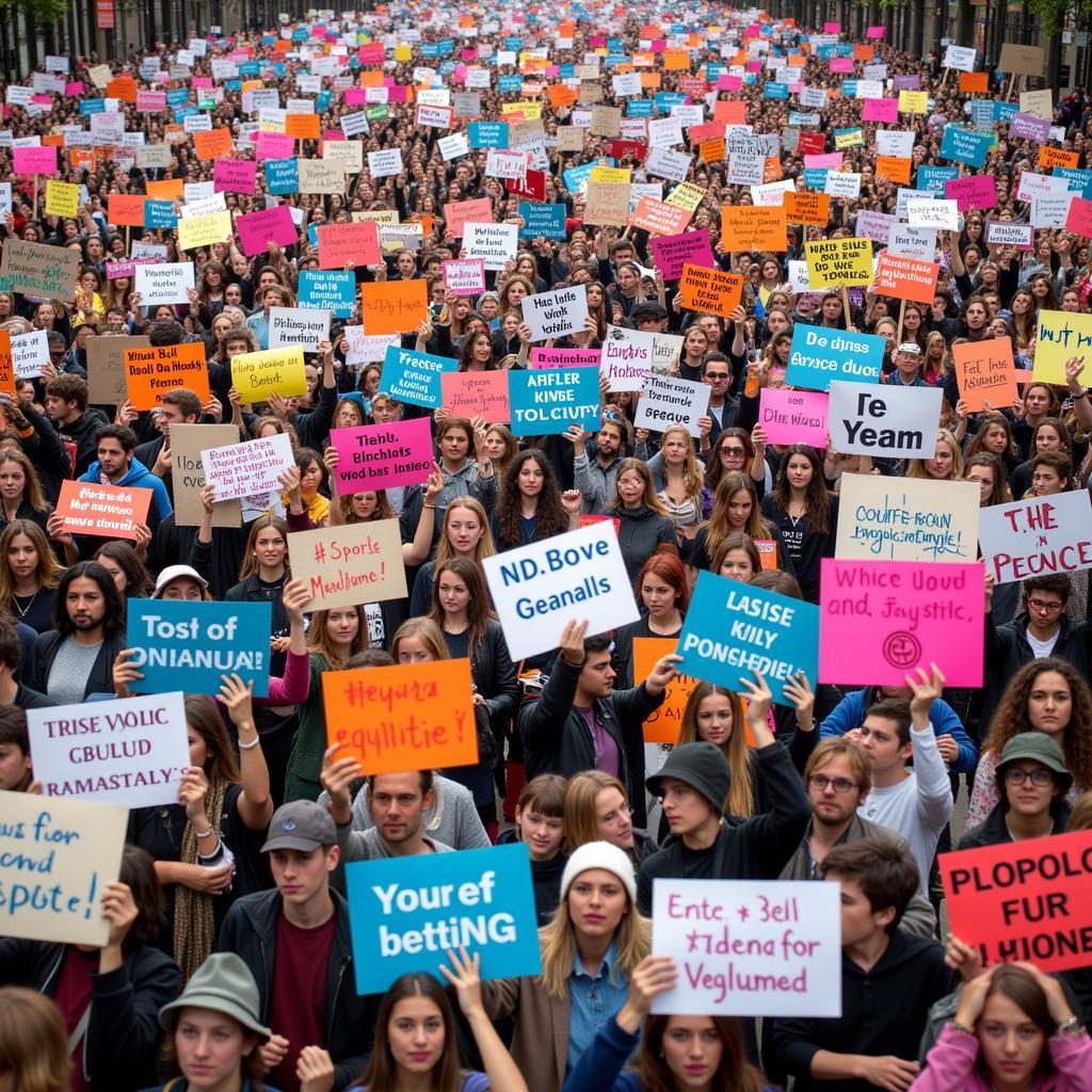 Protesters holding signs advocating for social justice