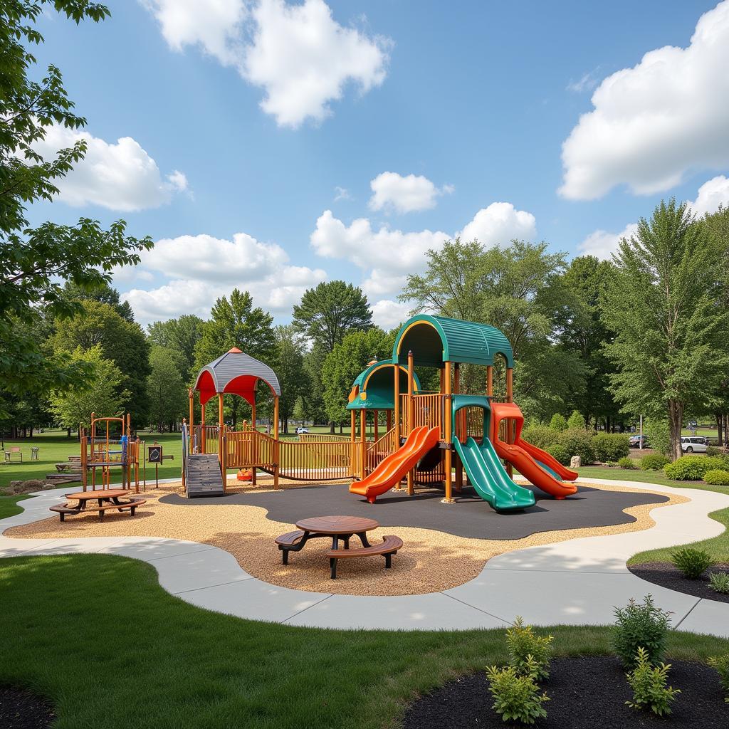 A newly renovated playground in Pennsylvania showcasing inclusive and sustainable design elements.