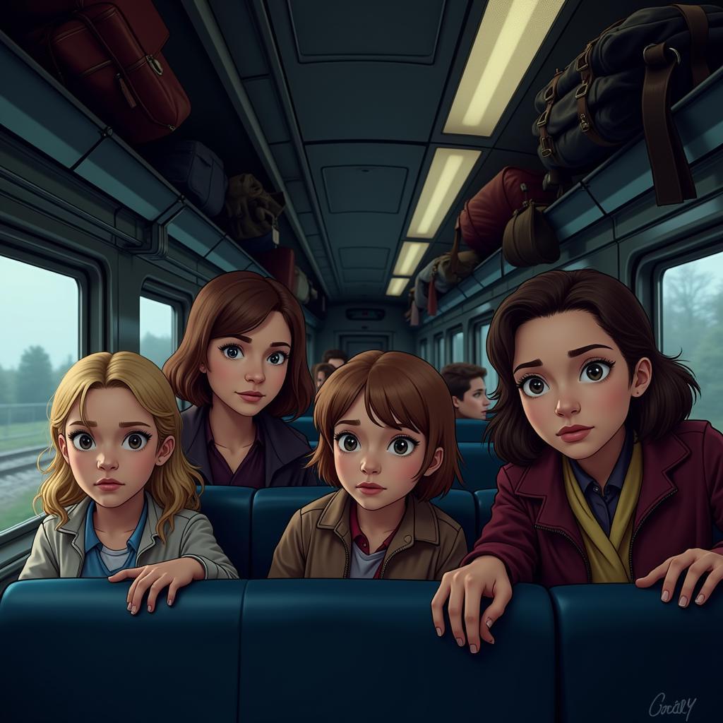 Children on a moving train