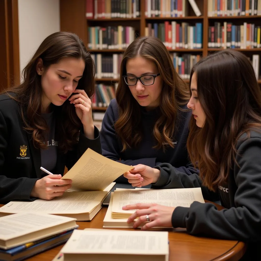 Members of Phi Alpha Theta conducting research in the library