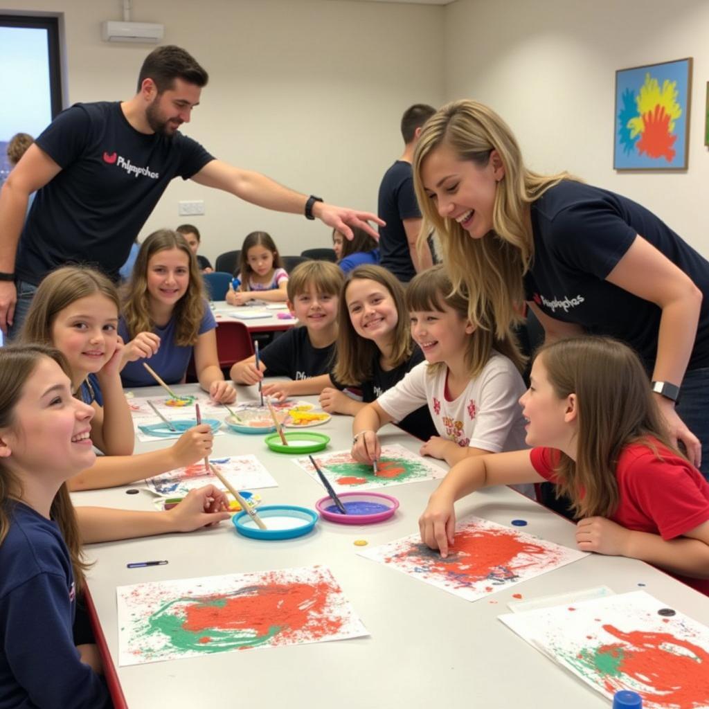 Children participate in an arts and crafts activity at a community center supported by the Greek Orthodox Ladies Philoptochos Society