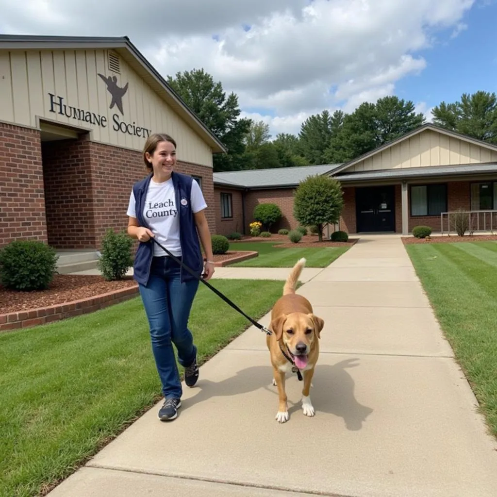 Volunteer Walks Dog at Pickens County Humane Society