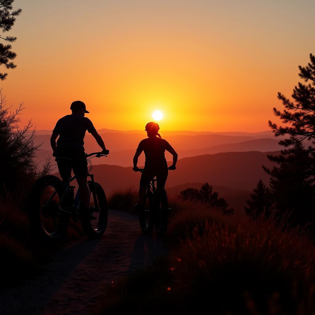 Silhouetted Fat Tire Riders Against a Vibrant Piedmont Sunset