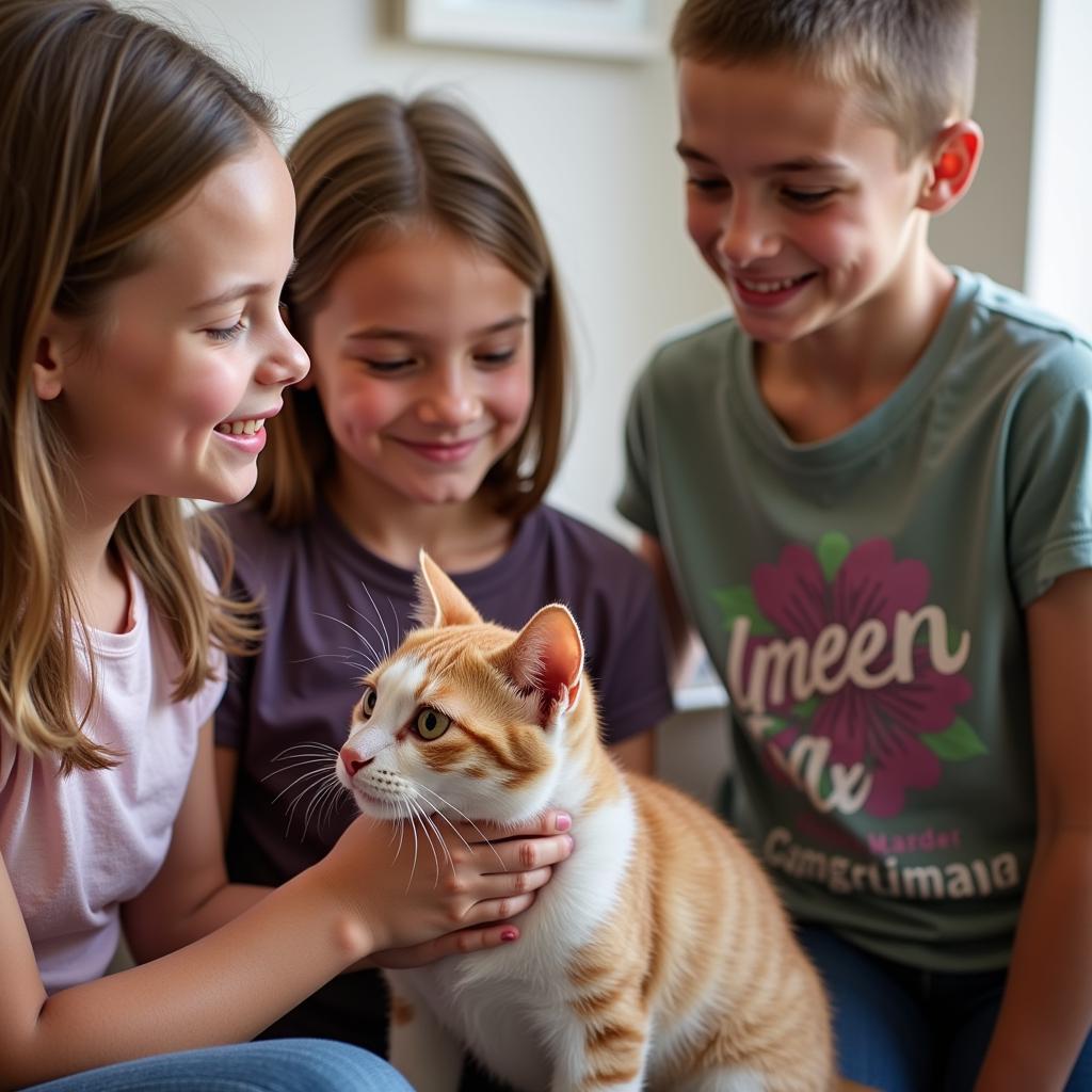 A family meeting a cat at the Pierre Humane Society