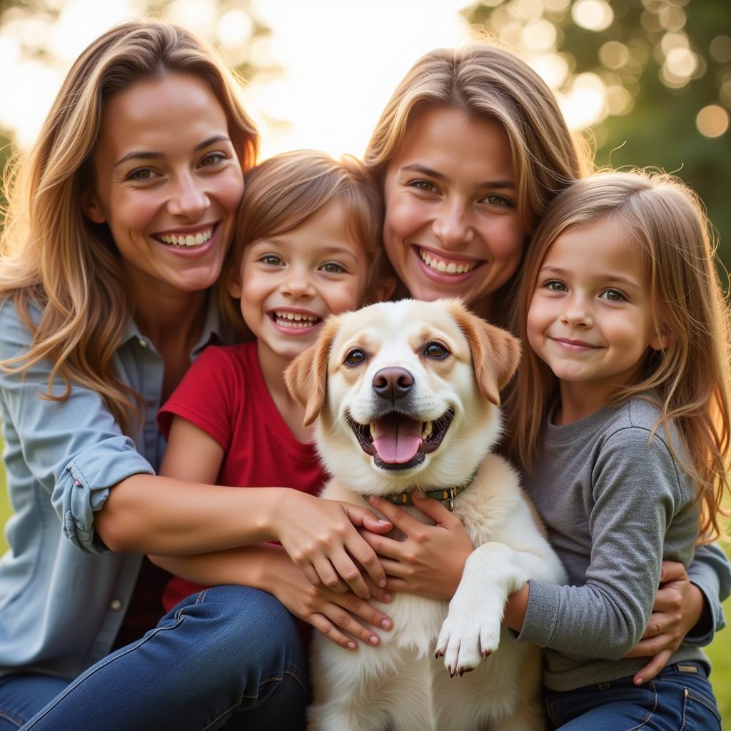 A joyous family celebrating their adoption of a dog at the Pittsburg Humane Society event.