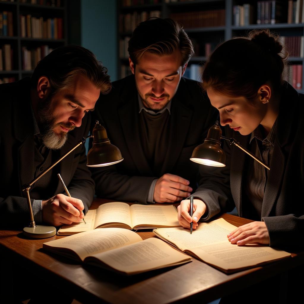 Poe Society scholars examining manuscripts