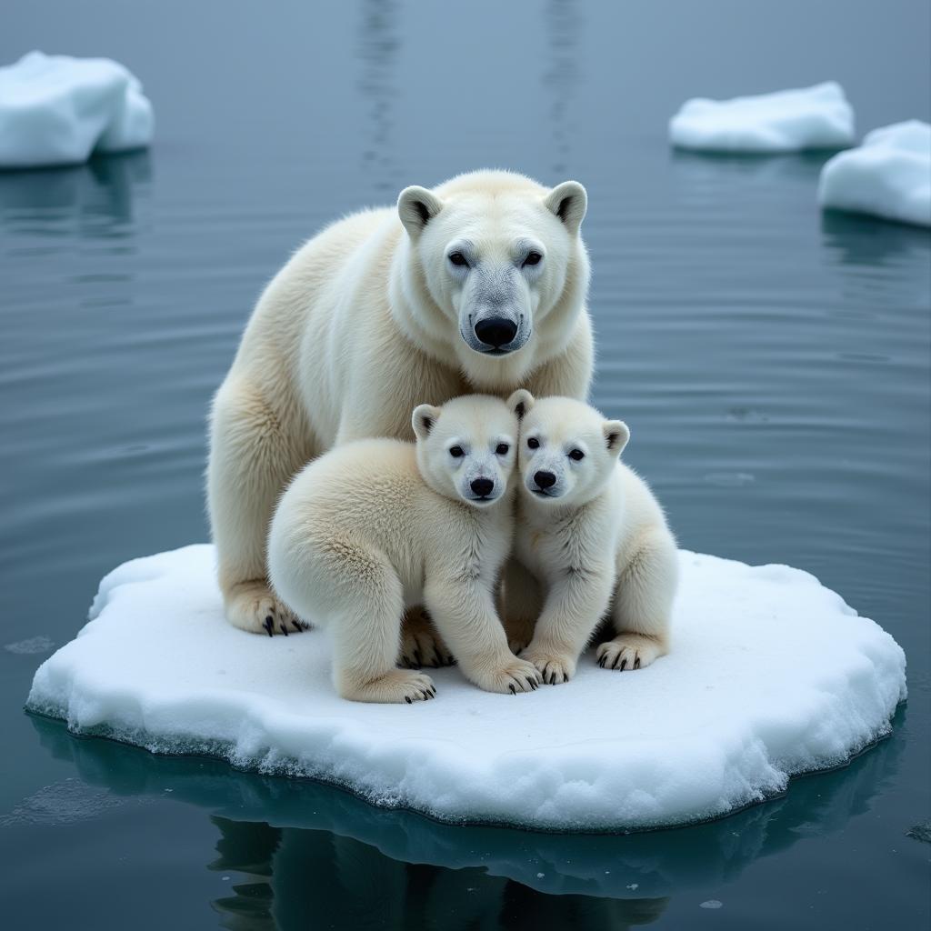 Polar Bear Family on Fragile Ice Floes