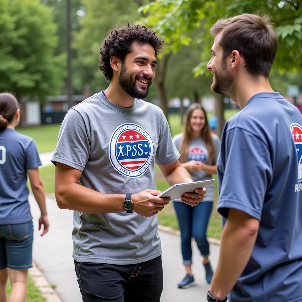 Members of a political science honor society volunteering in a community service project