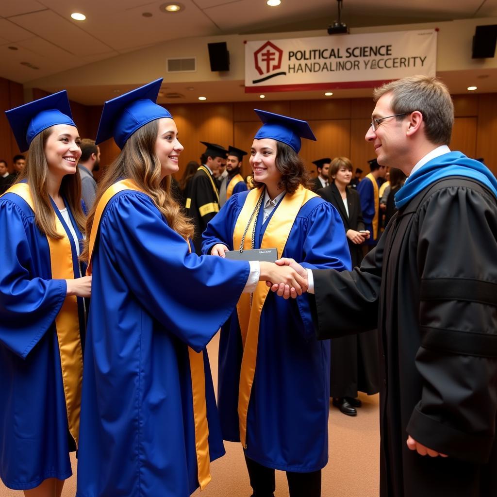 Students participating in an induction ceremony for a political science honor society