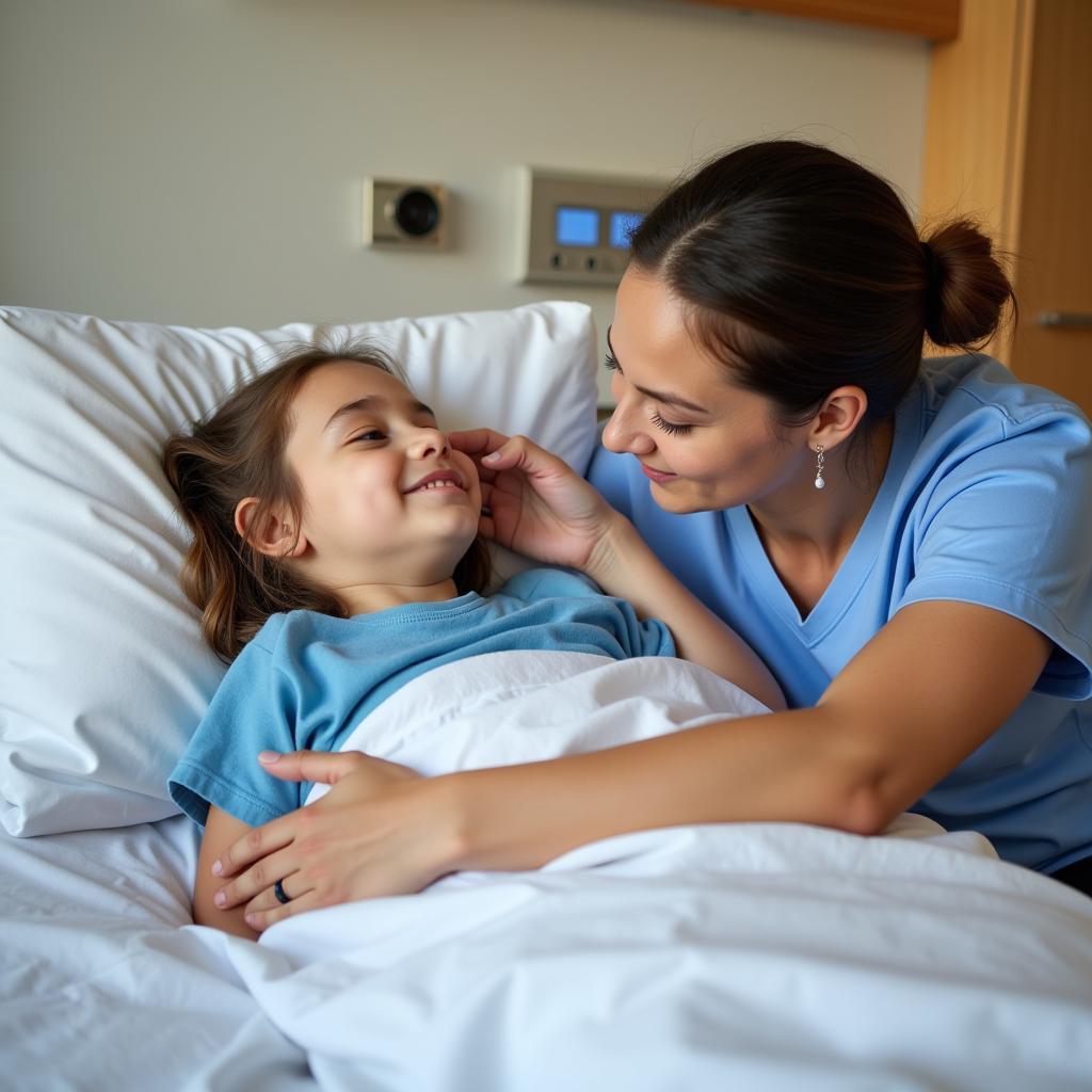 Parents comforting their child after sedation.