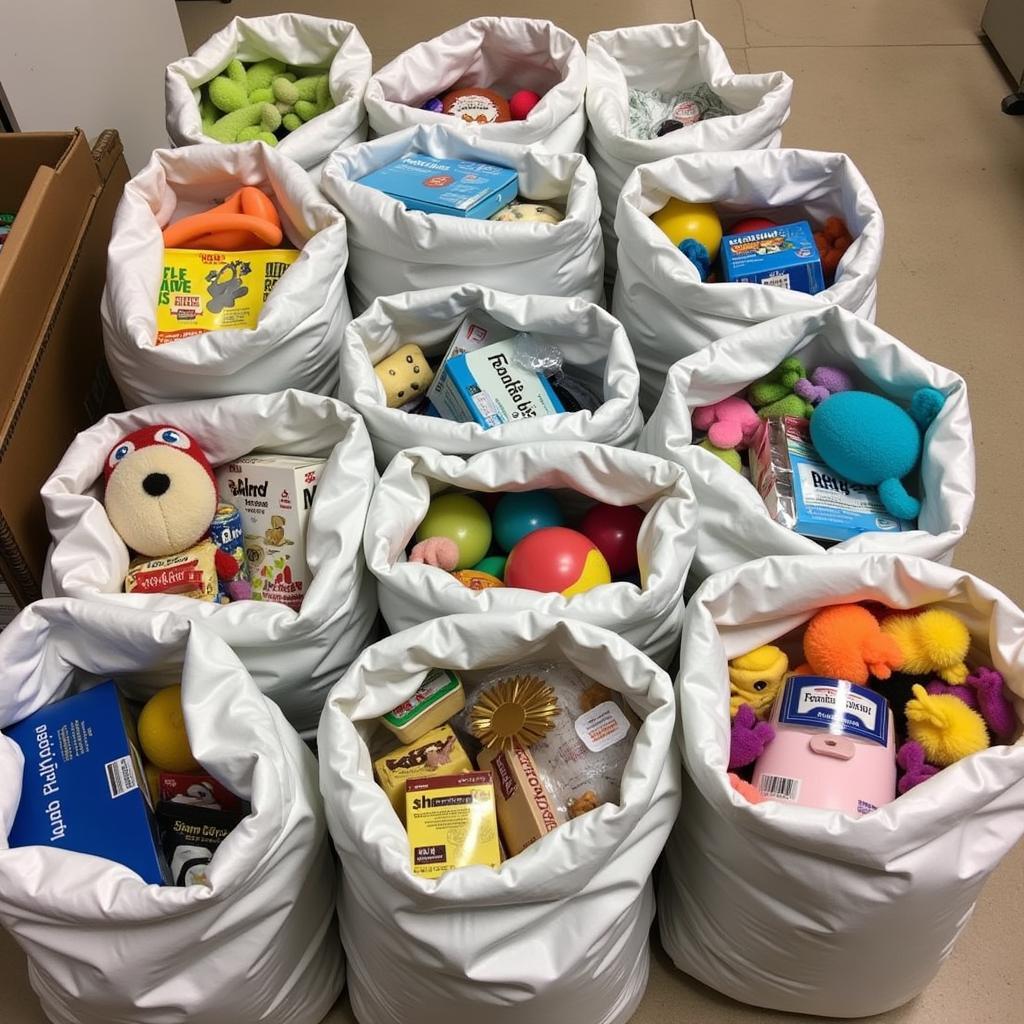 A collection of pet supplies are ready for donation at the Preble County Humane Society 