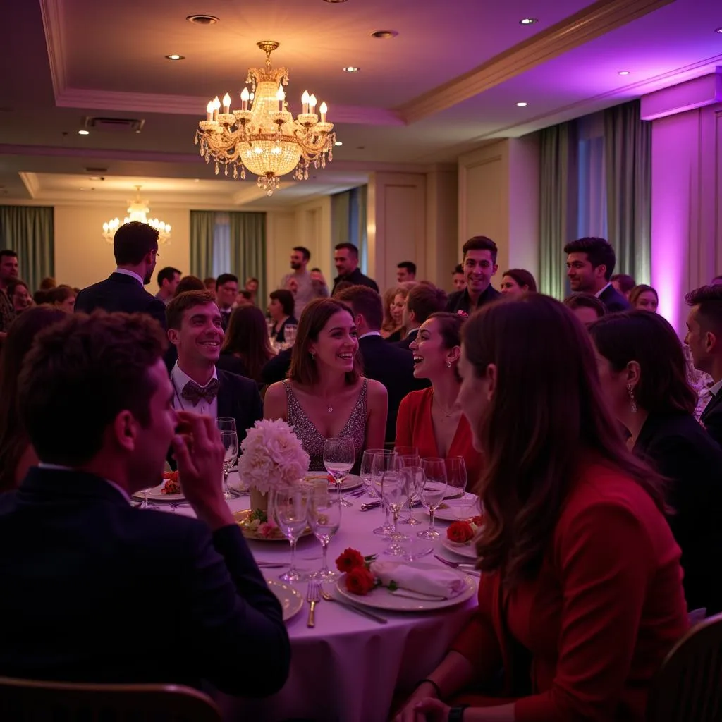 Members of a private society attending a charity gala, raising funds for a good cause.