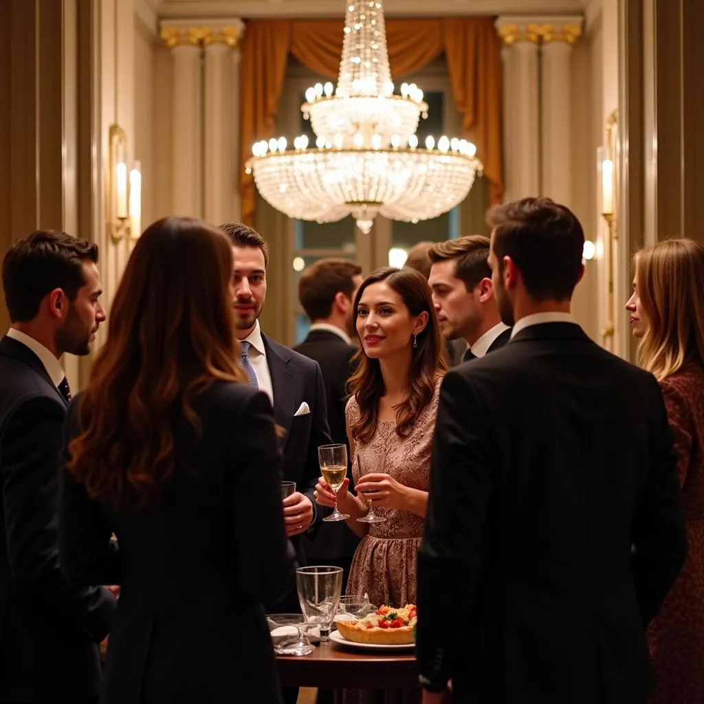 People networking at a private society gathering