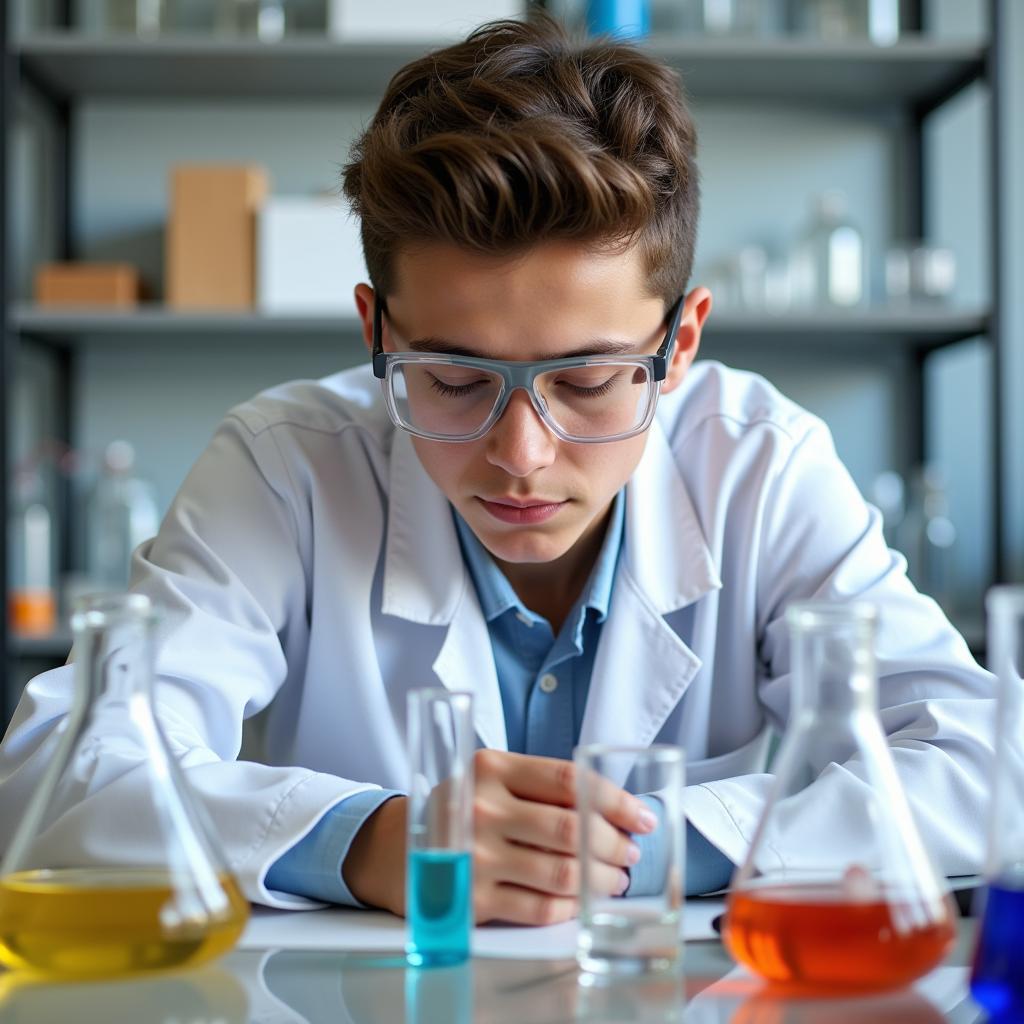 High school student conducting research in a lab