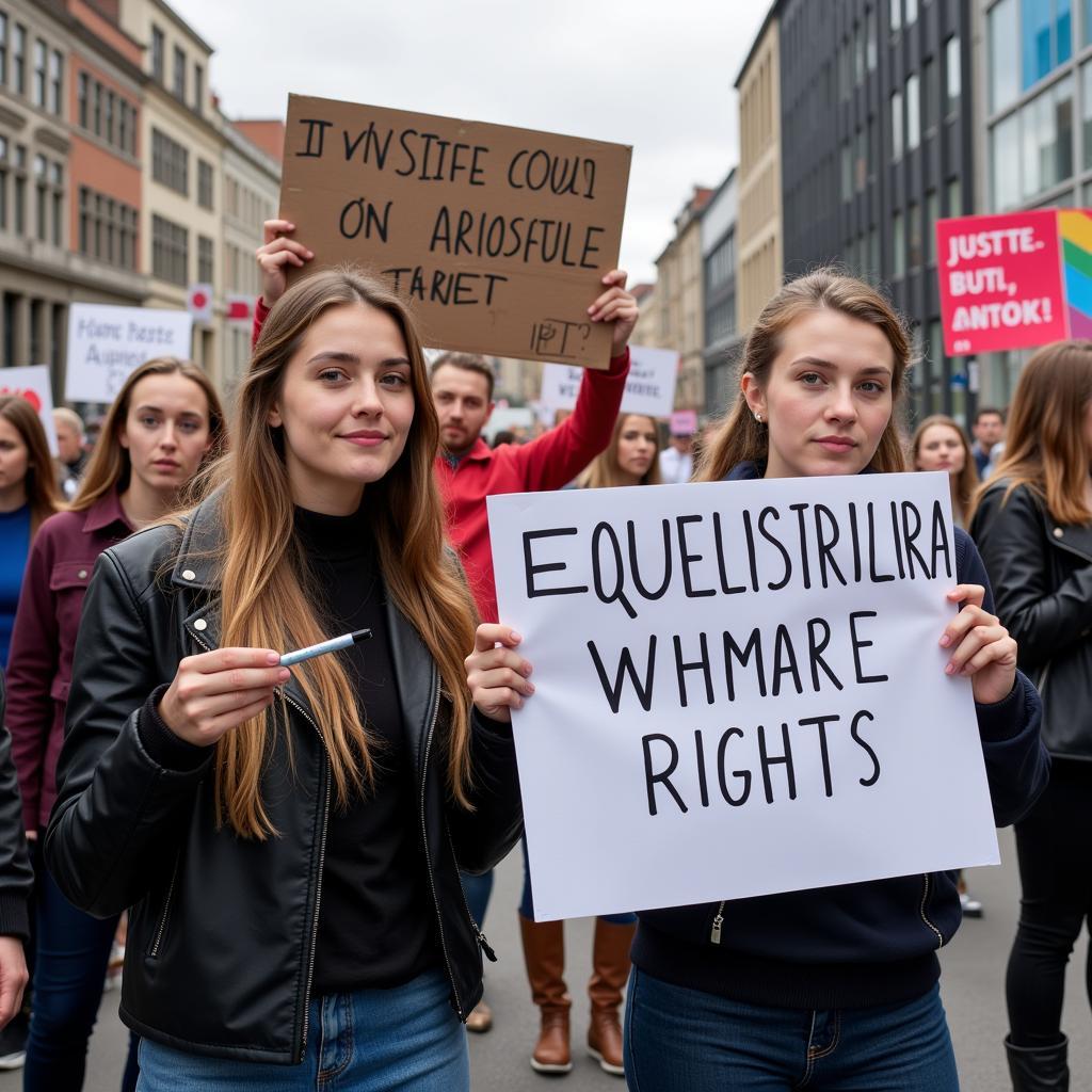 Protesters holding signs advocating for social change, emphasizing the body's role in activism.