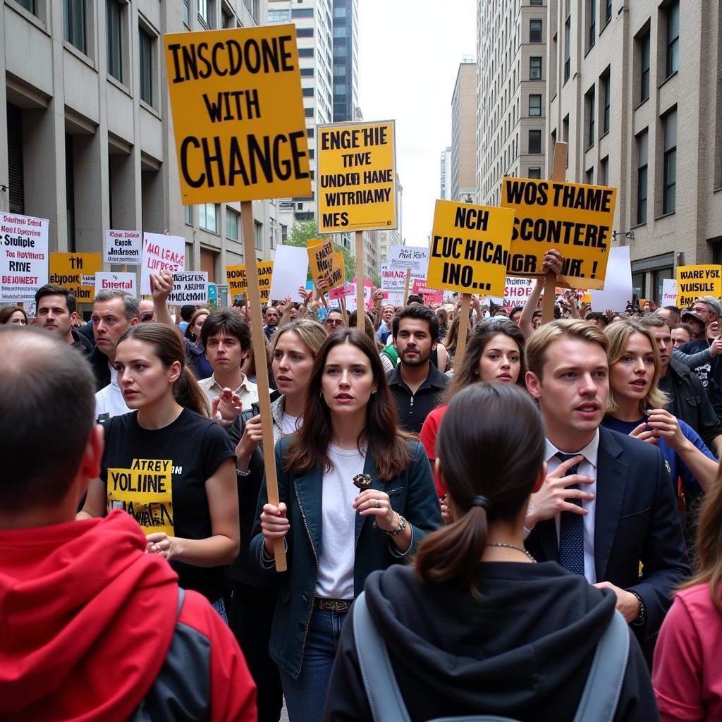 A group of protesters holding signs and banners demanding transparency and accountability.