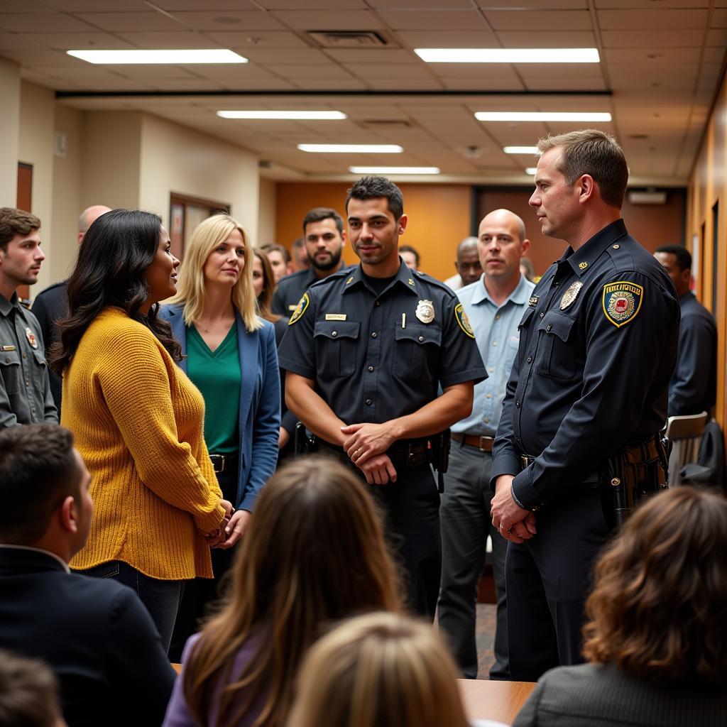 A public forum hosting a dialogue between the police and the community