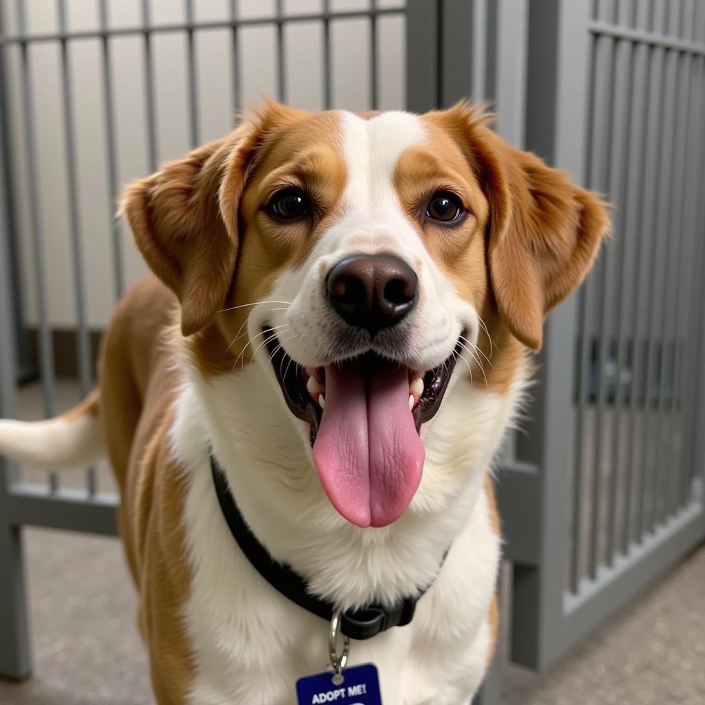 Dog wagging its tail excitedly at Puppyland Humane Society