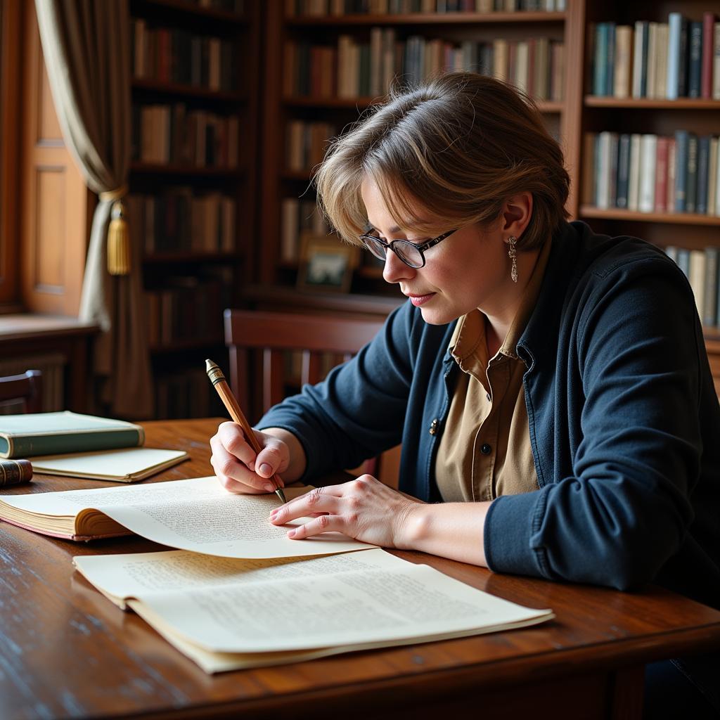 A researcher examines historical documents at the Putnam County Historical Society