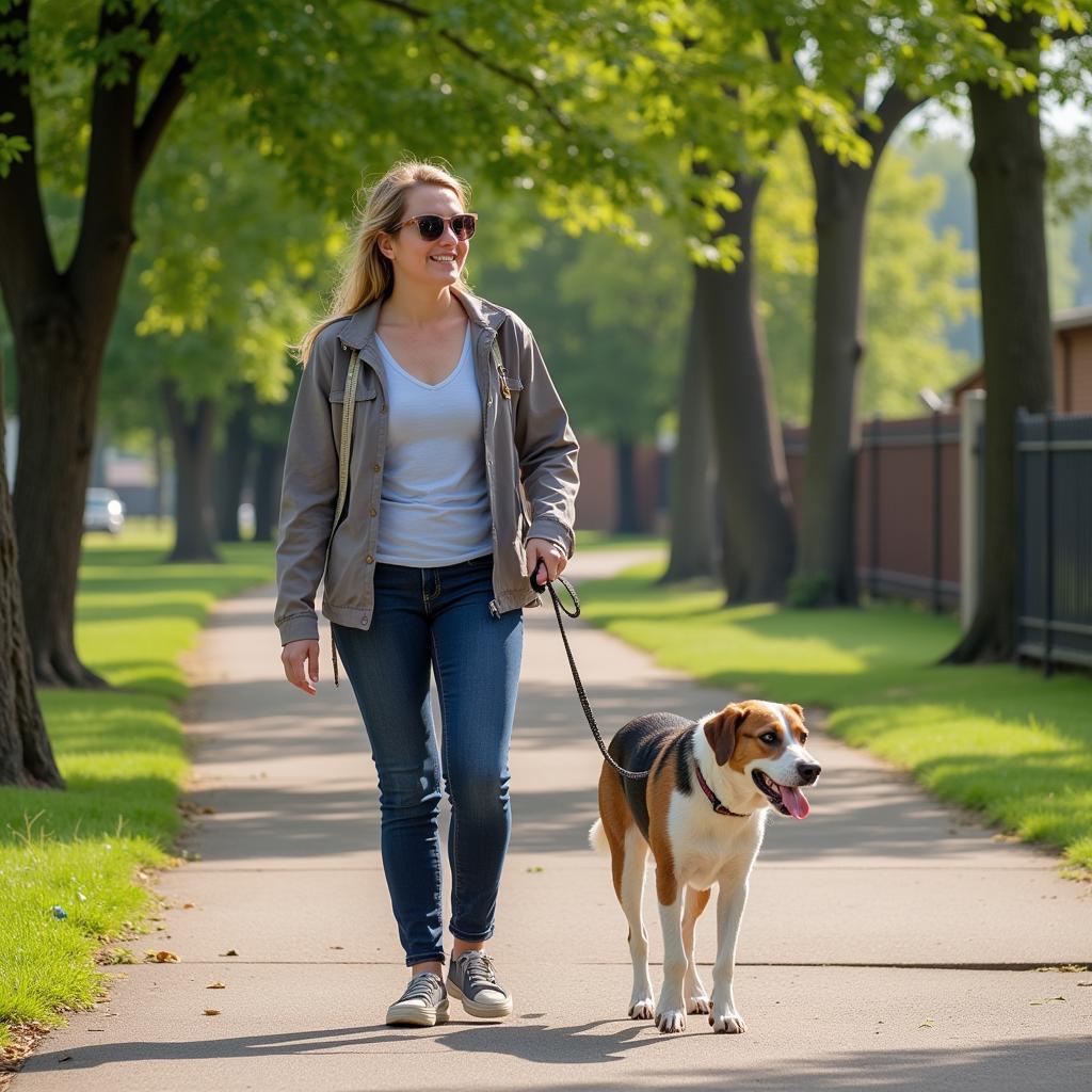 Volunteer walking dog at Raleigh County Humane Society