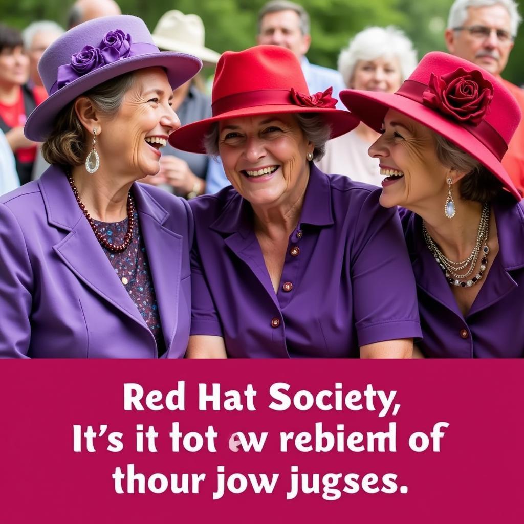 Women in red hats and purple outfits gather for a Red Hat Society event.