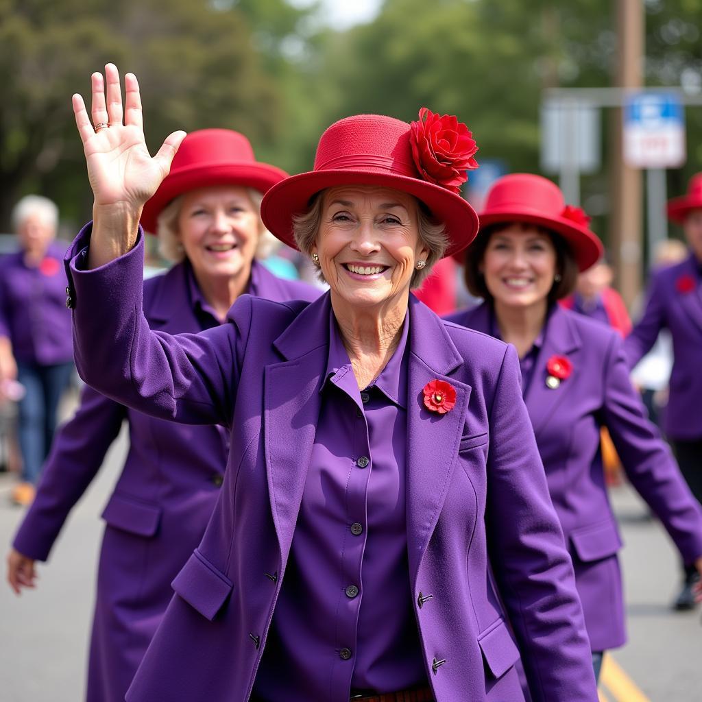 Red Hat Society Members in a Parade