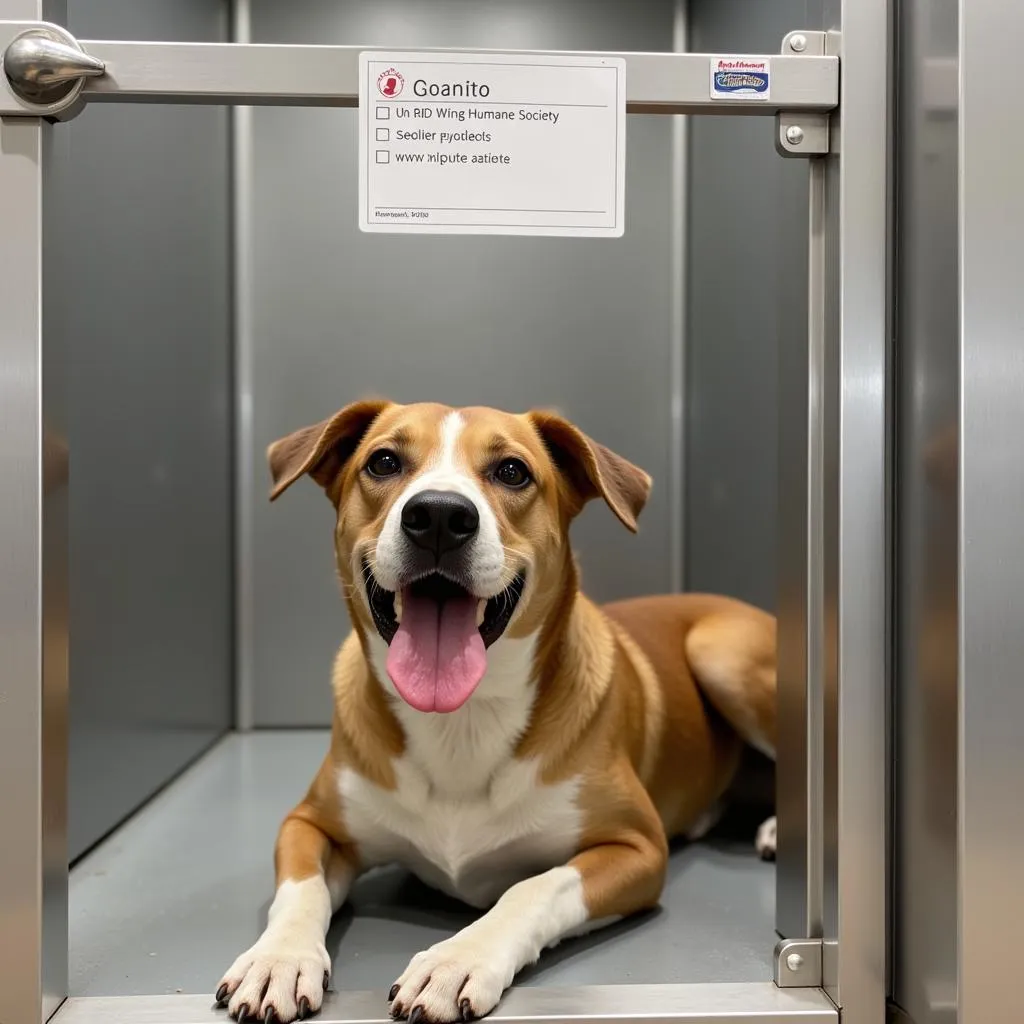 Dog resting comfortably in a kennel at the Red Wing Humane Society