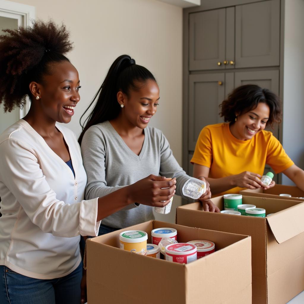 Women participating in a Relief Society service project