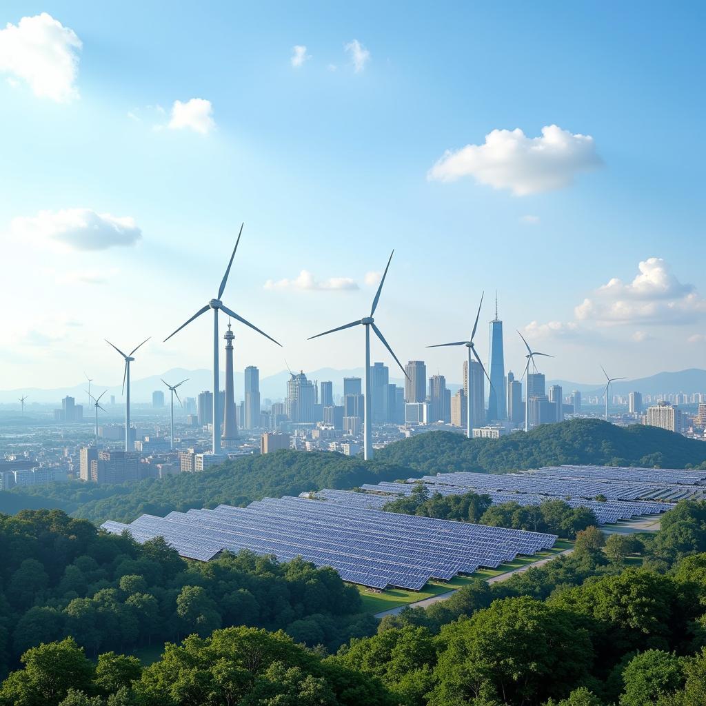 Renewable energy sources powering a city