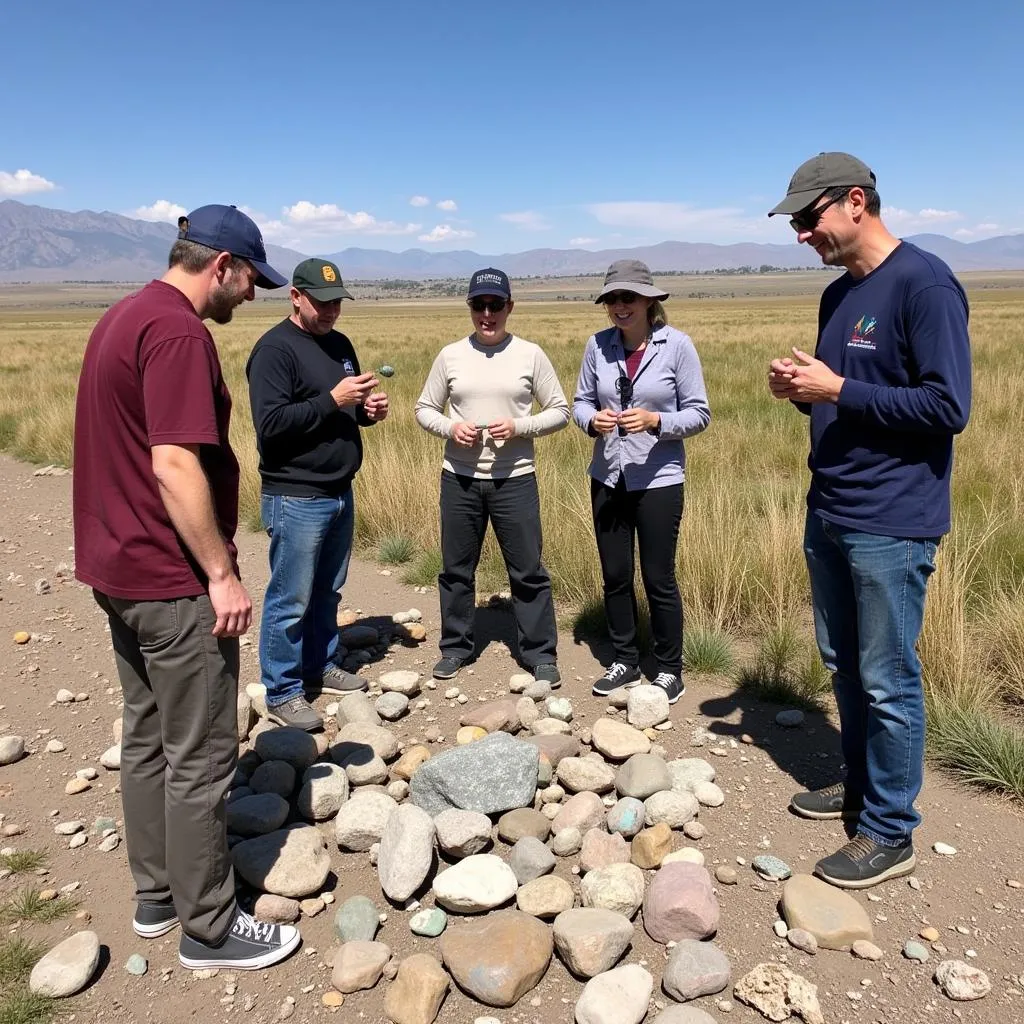 Participants on a Reno Gem and Mineral Society field trip examining rock formations