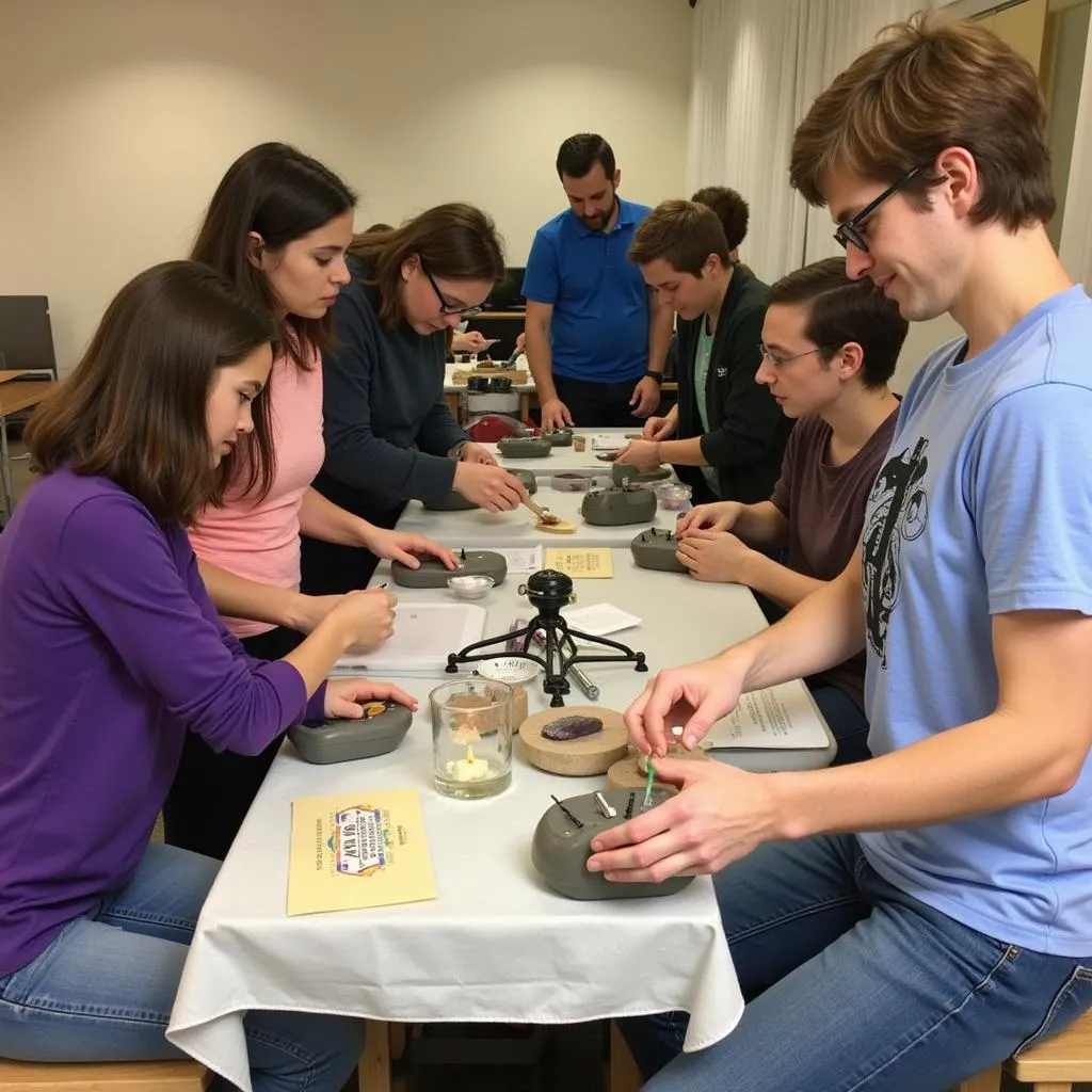 Attendees learning lapidary techniques at a Reno Gem and Mineral Society workshop