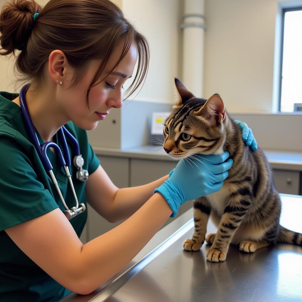 Veterinarian examining a cat at the Reno Humane Society